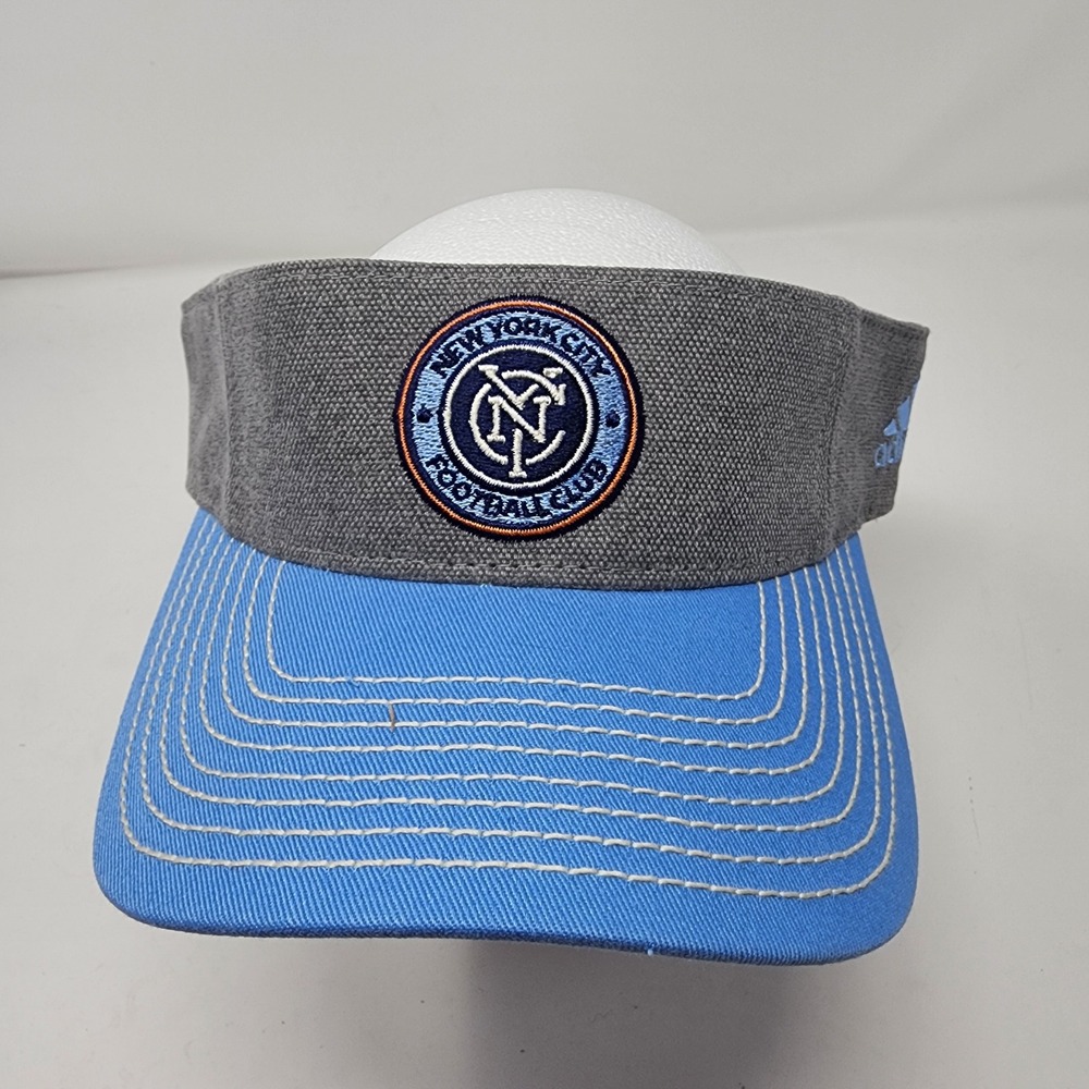Adidas NYCFC Visor OSFM MLS Soccer Fan Gear Canvas Adjustable Grey Blue 2017